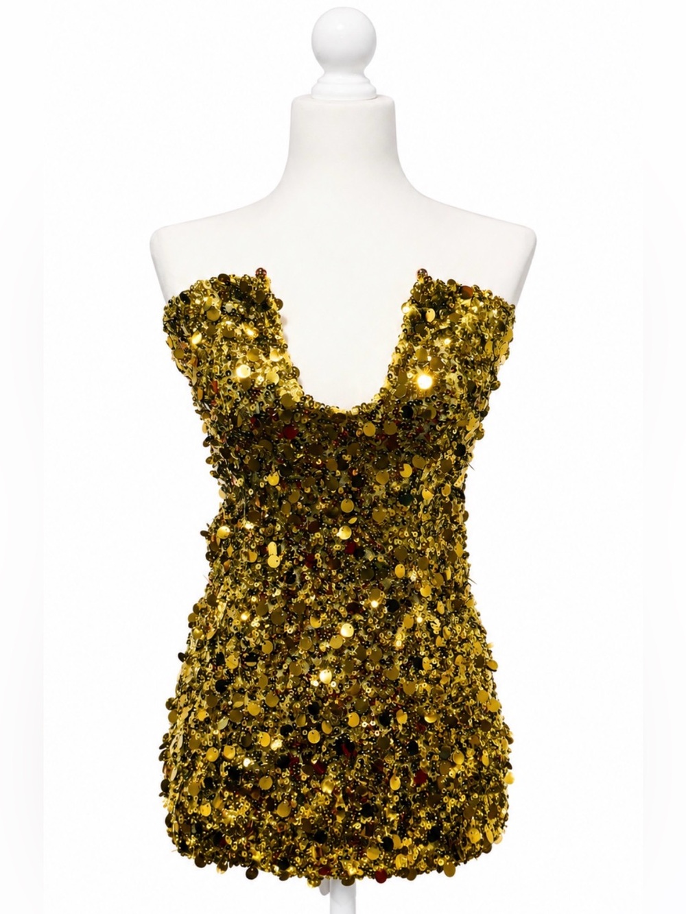 Gold Sequin Strapless Mini Dress